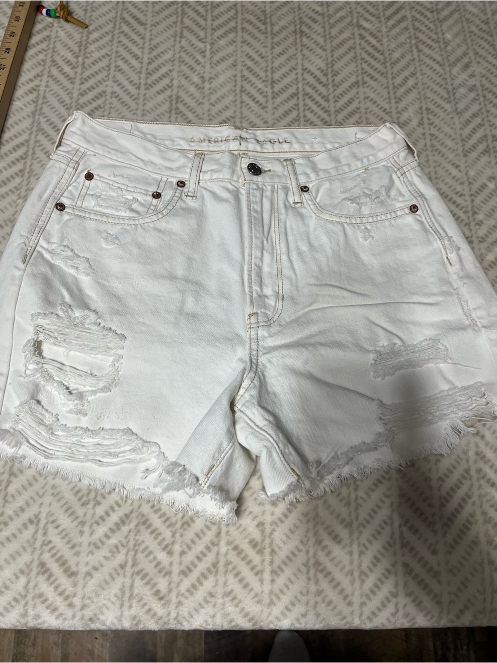 American Eagle Outfitters White Distressed Denim Shorts 8